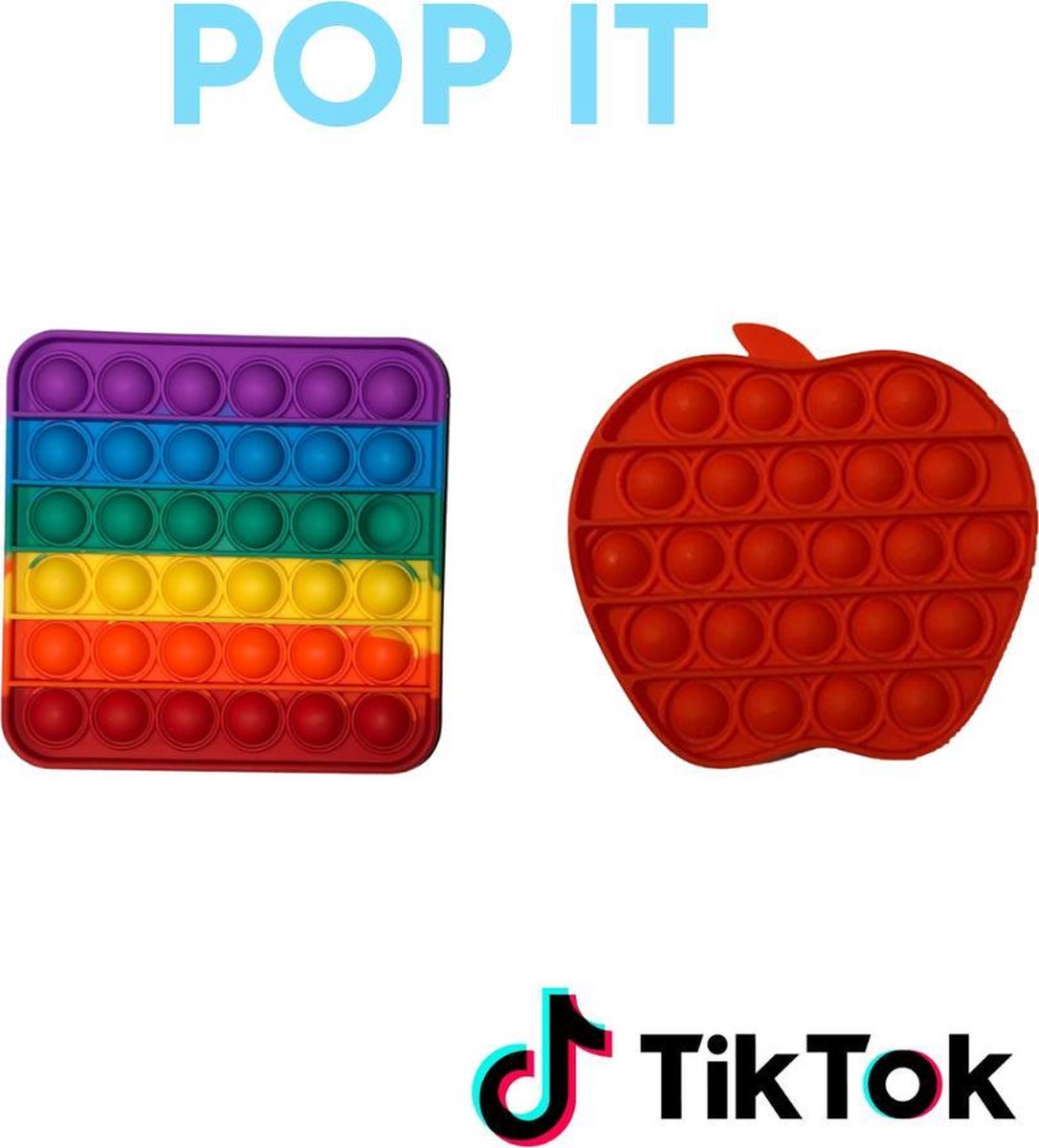 Pop It 2in1 Set | Vierkant Regenboog &  Appel Rood | Pop It fidget toys TikTok trend 2021 | Goedkope Pop it pakket